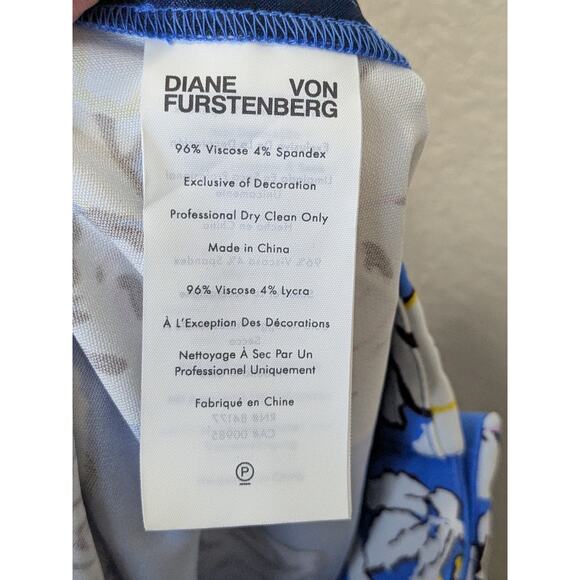 DIANE VON FURSTENBERG Alexander Pant Wide Leg Button Zip Blue Floral Women Small - Picture 9 of 12